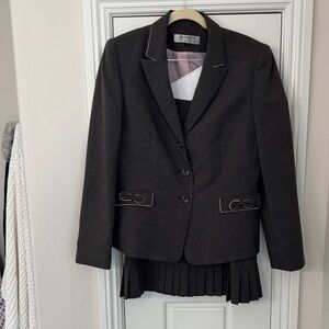 Elegant Tahari Dark Grey Blazer with Skirt Set